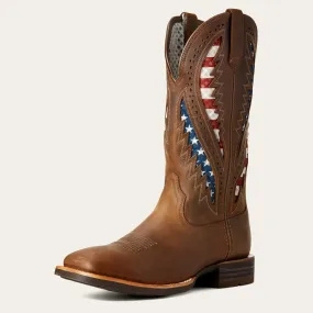 10027165 Ariat Men's Quickdraw VenTEK Cowboy Boot - Distressed Brown with Patriotic