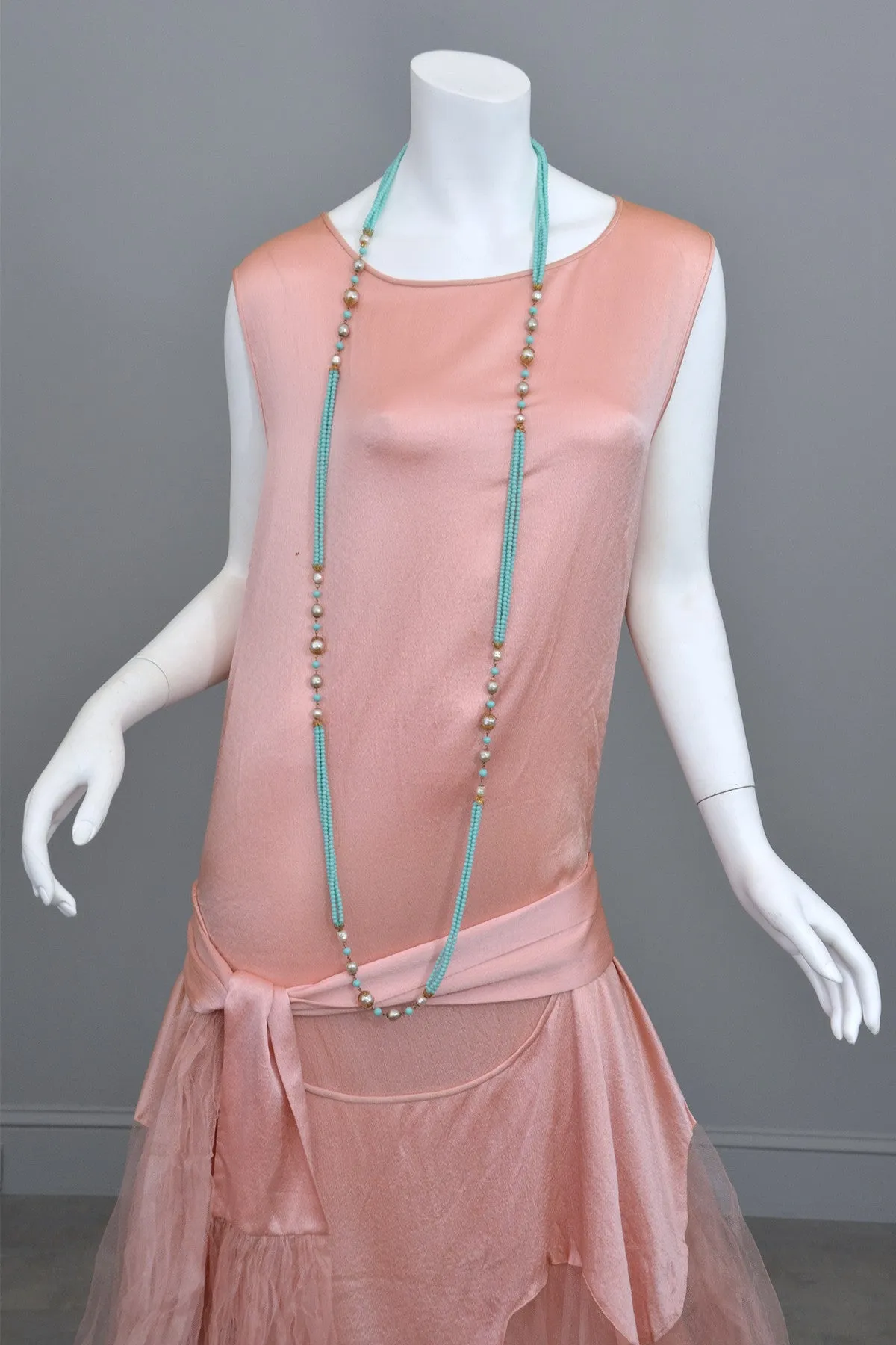 1920s Deco Pink Satin and Tulle Ballerina Flapper Dress