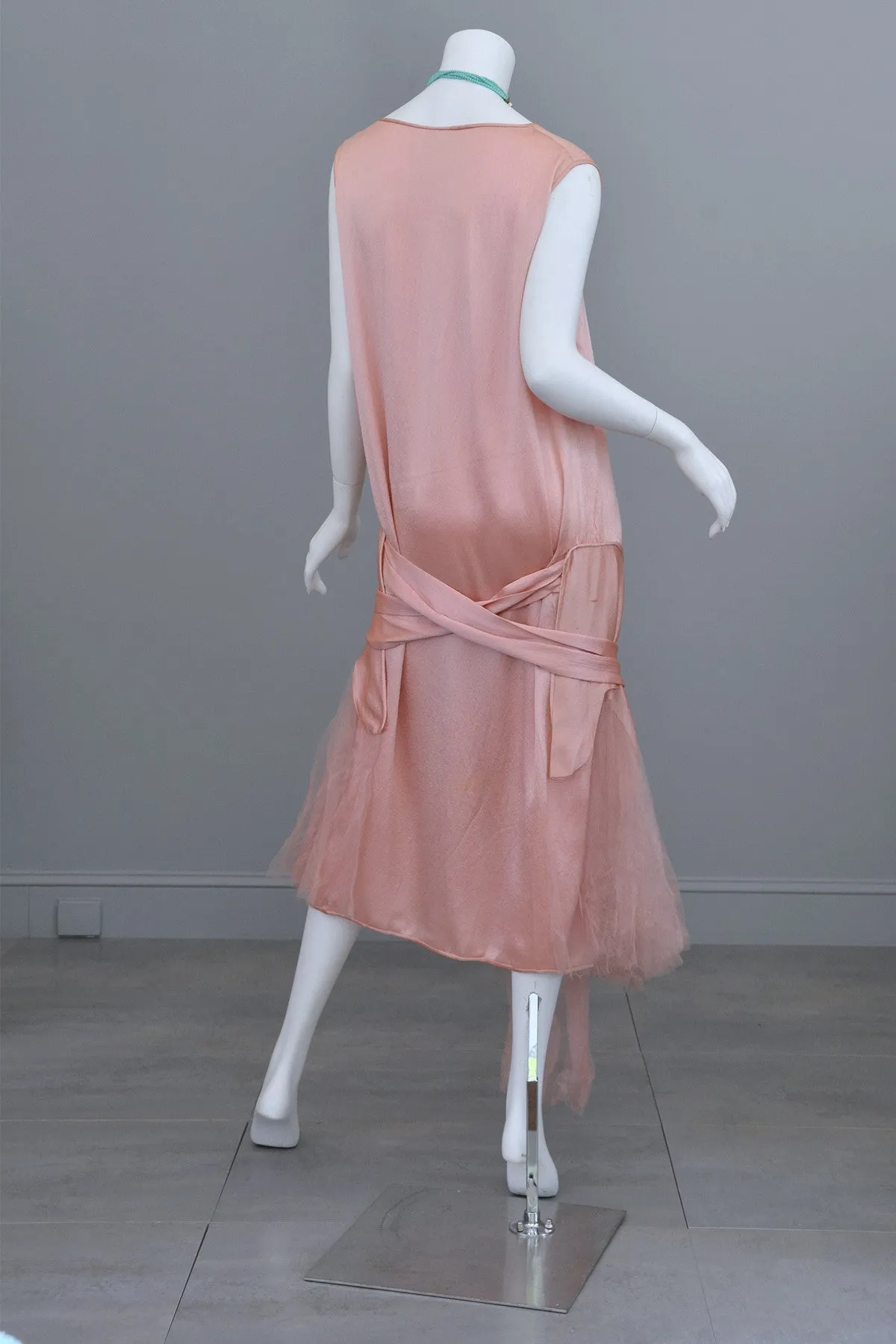 1920s Deco Pink Satin and Tulle Ballerina Flapper Dress