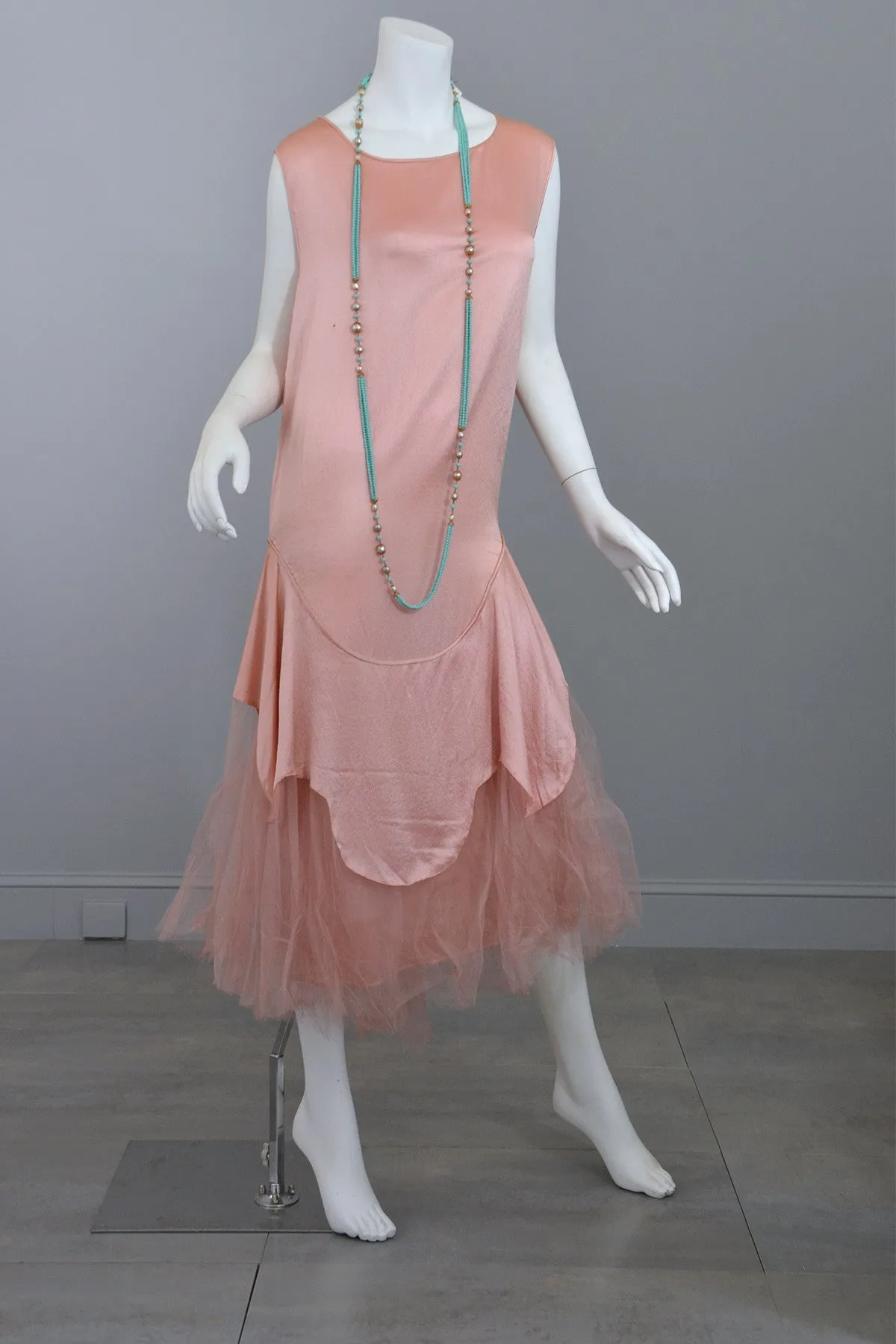 1920s Deco Pink Satin and Tulle Ballerina Flapper Dress