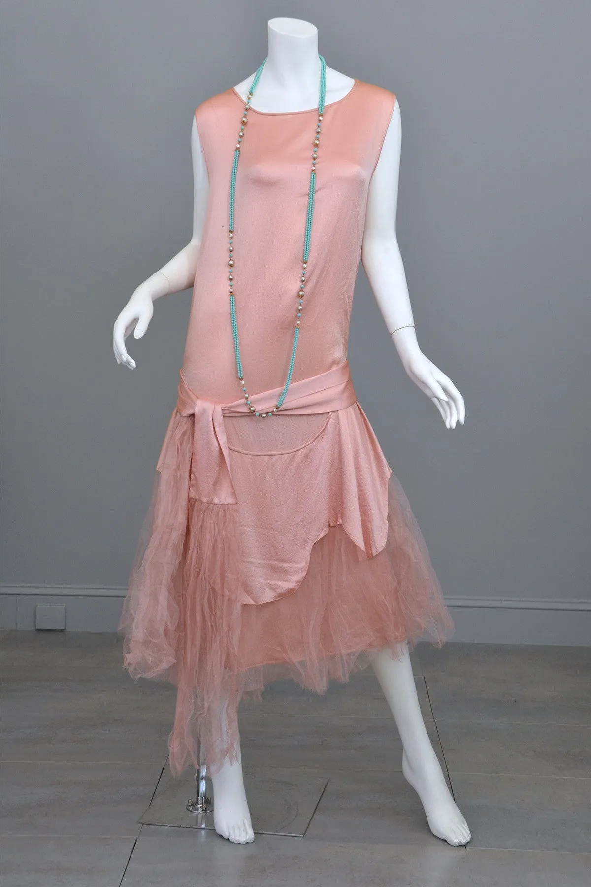 1920s Deco Pink Satin and Tulle Ballerina Flapper Dress