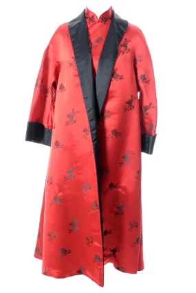 1950s Chinese Inspired Red and Black Satin Vintage Dress and Reversible Coat