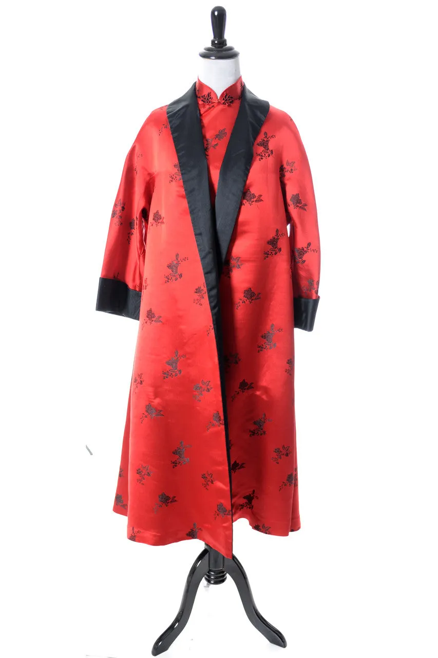 1950s Chinese Inspired Red and Black Satin Vintage Dress and Reversible Coat