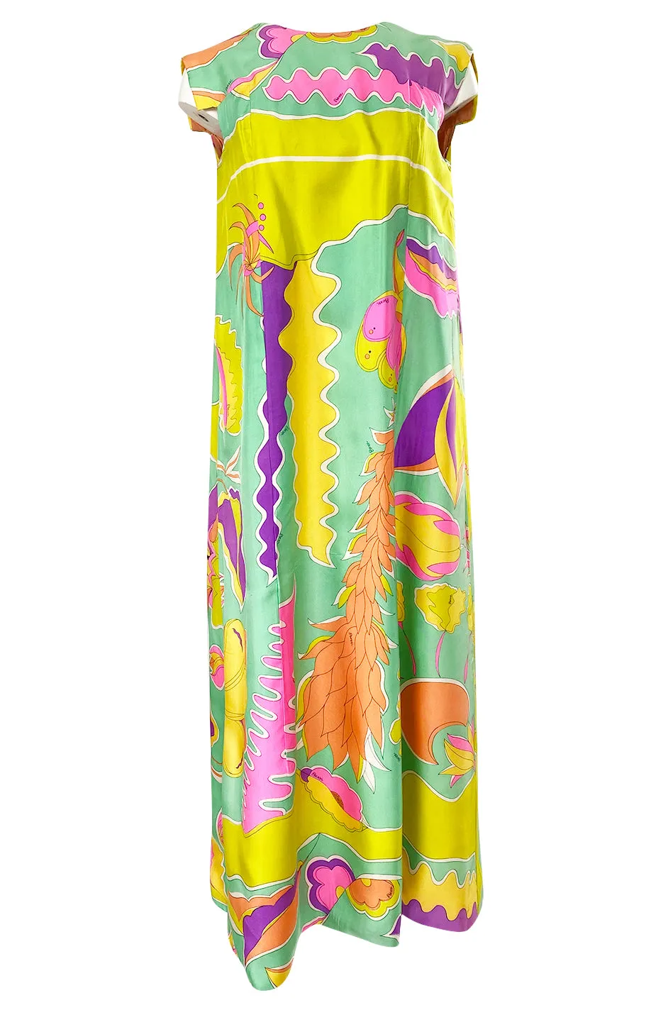 1960s Bessi Vivid Tropical Colors Printed Silk Twill Dress w Belt