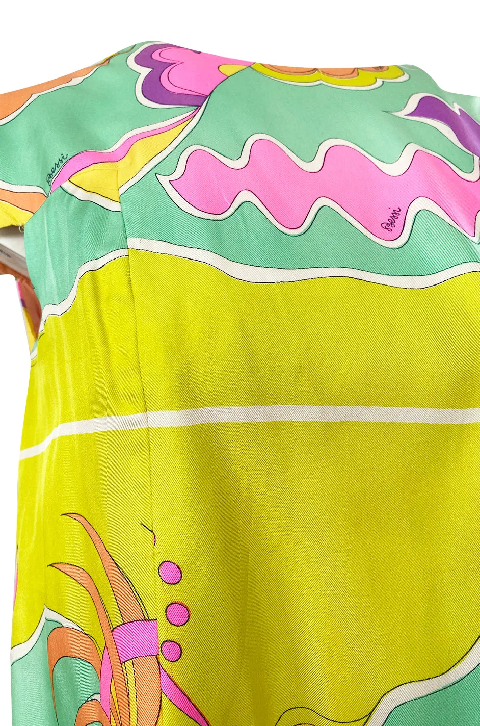 1960s Bessi Vivid Tropical Colors Printed Silk Twill Dress w Belt