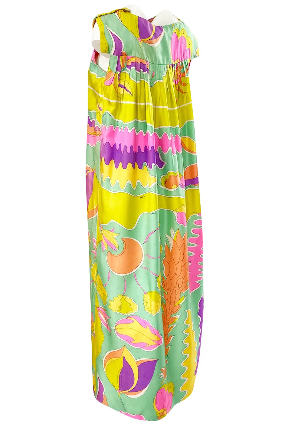 1960s Bessi Vivid Tropical Colors Printed Silk Twill Dress w Belt