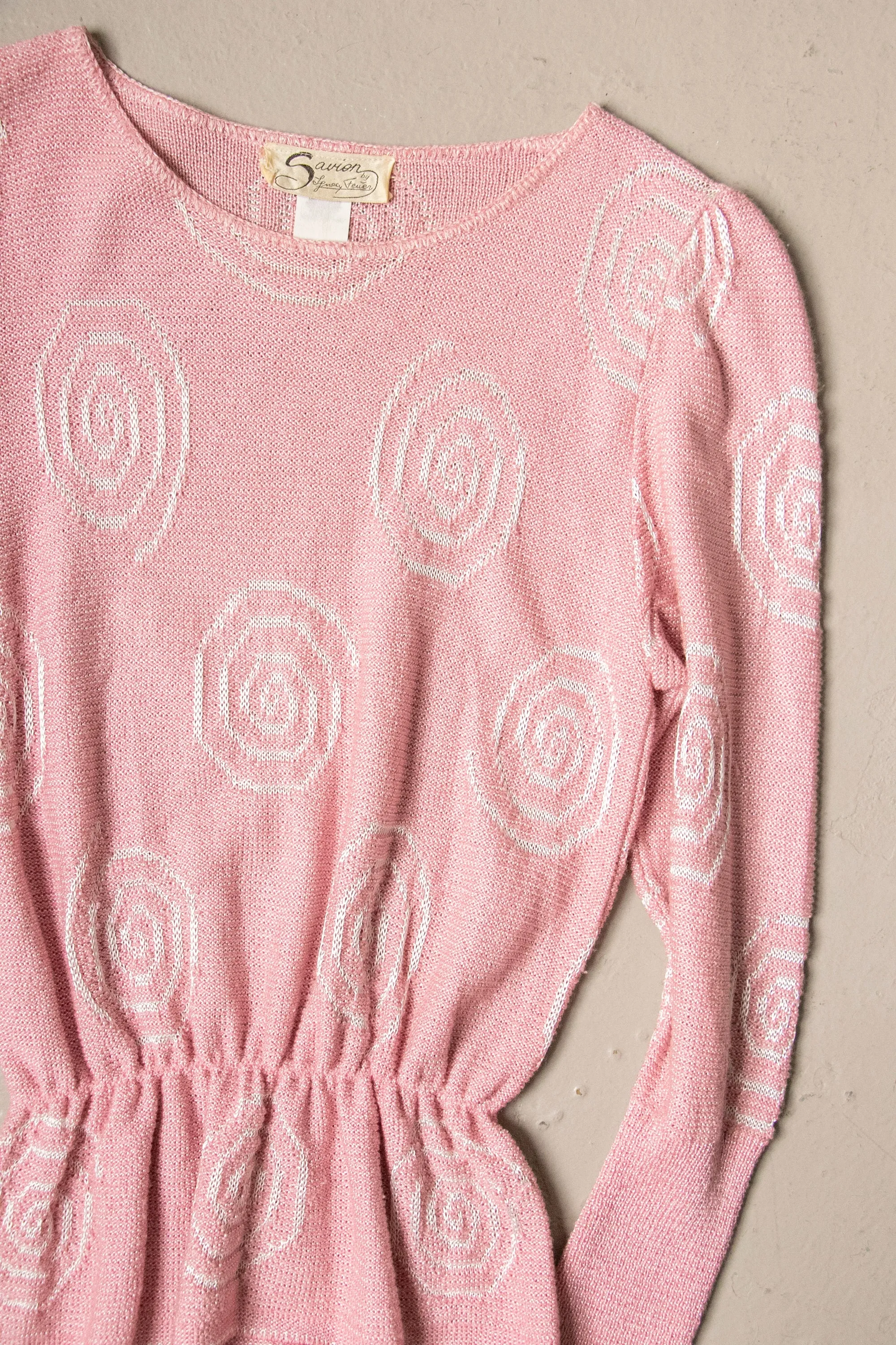 1980s Sweater Blush Pink Swirl Knit XS / S