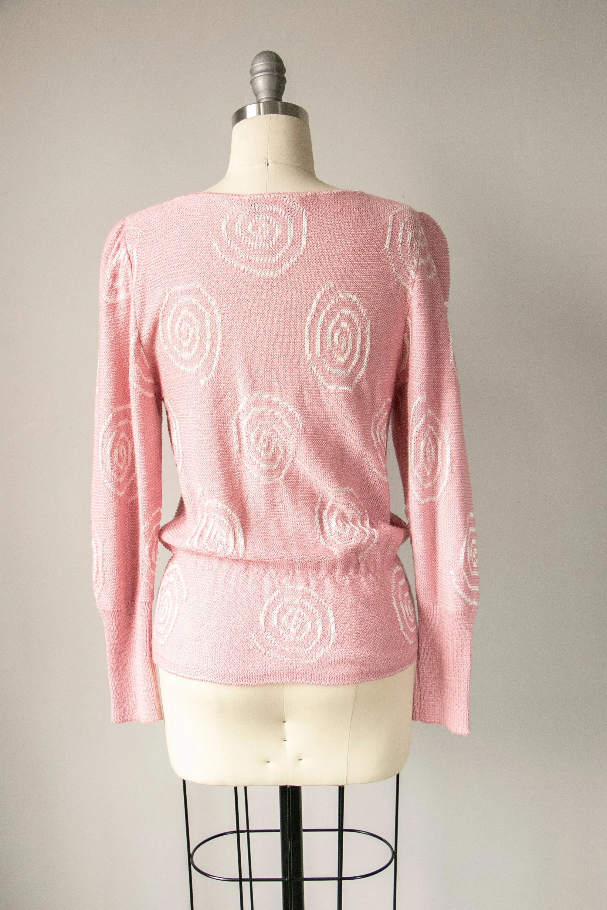 1980s Sweater Blush Pink Swirl Knit XS / S