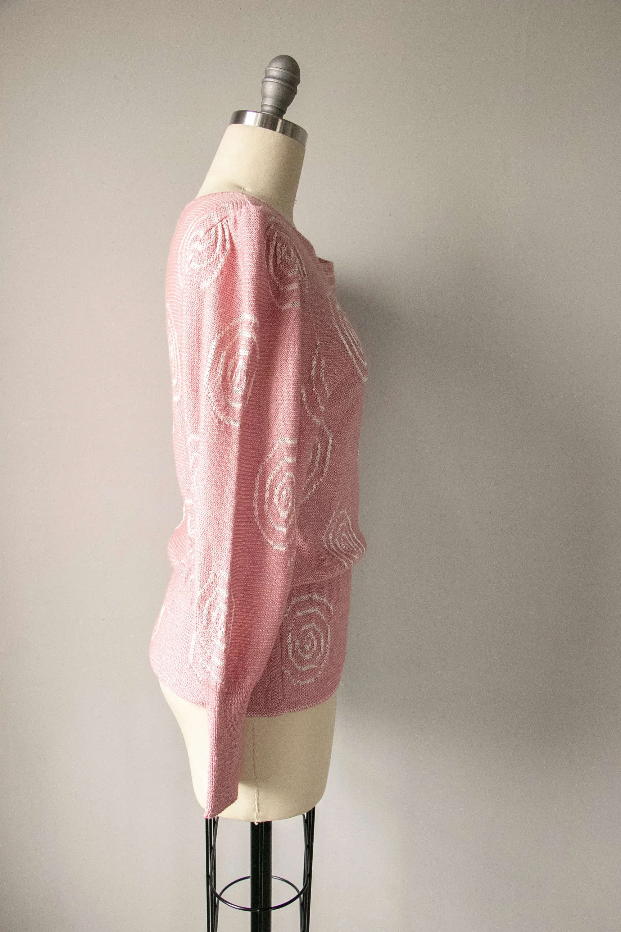 1980s Sweater Blush Pink Swirl Knit XS / S