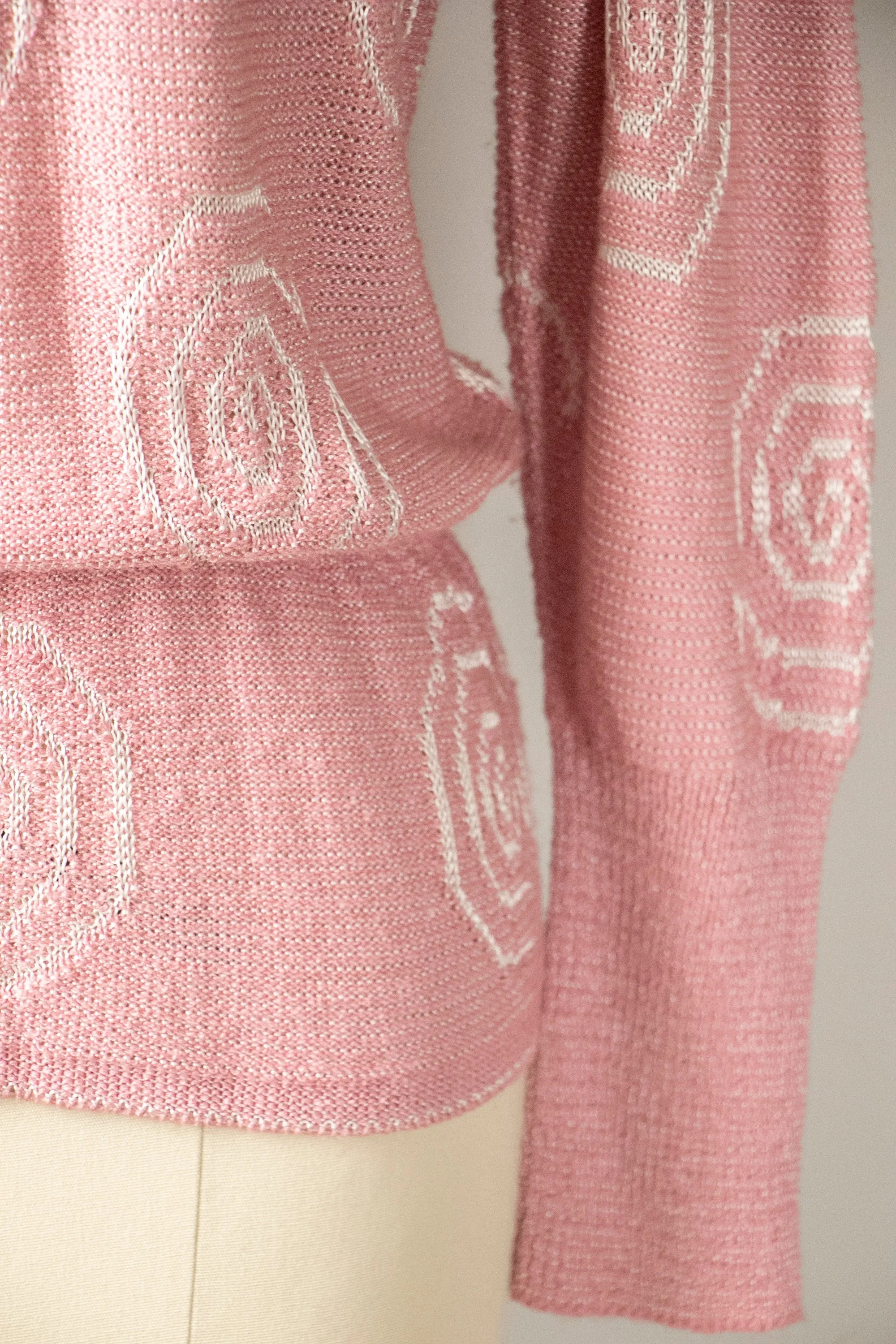 1980s Sweater Blush Pink Swirl Knit XS / S