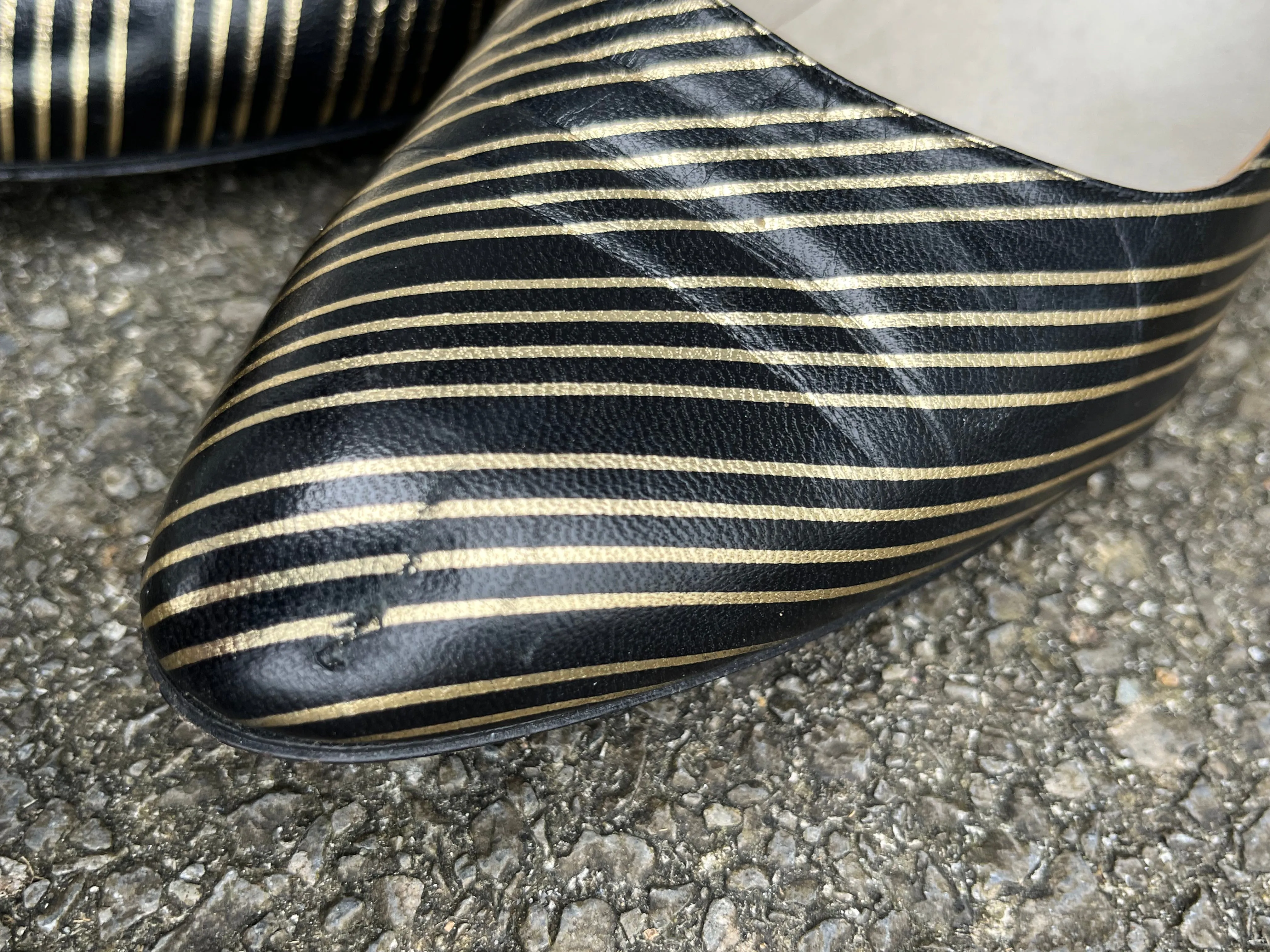 80s gold&black stripy heels uk 5