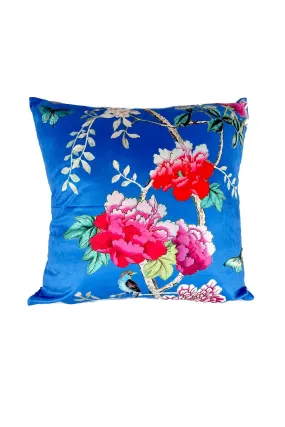 ANNA CHANDLER VELVET SQUARE CUSHION CORNFLOWER BLUE BIRD