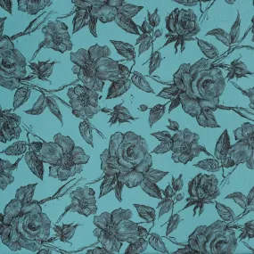 Aqua Floral Textured Brocade Fabric