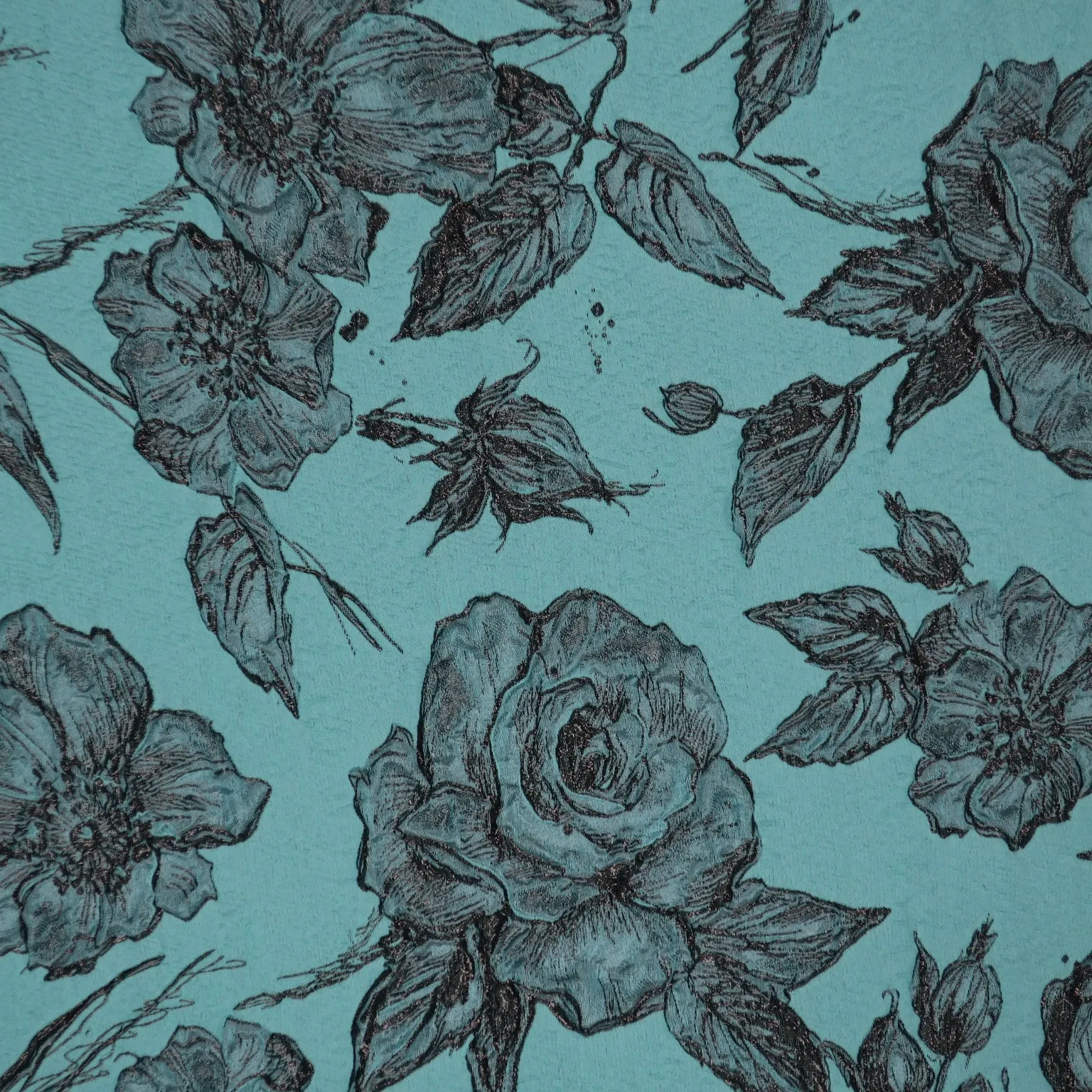 Aqua Floral Textured Brocade Fabric