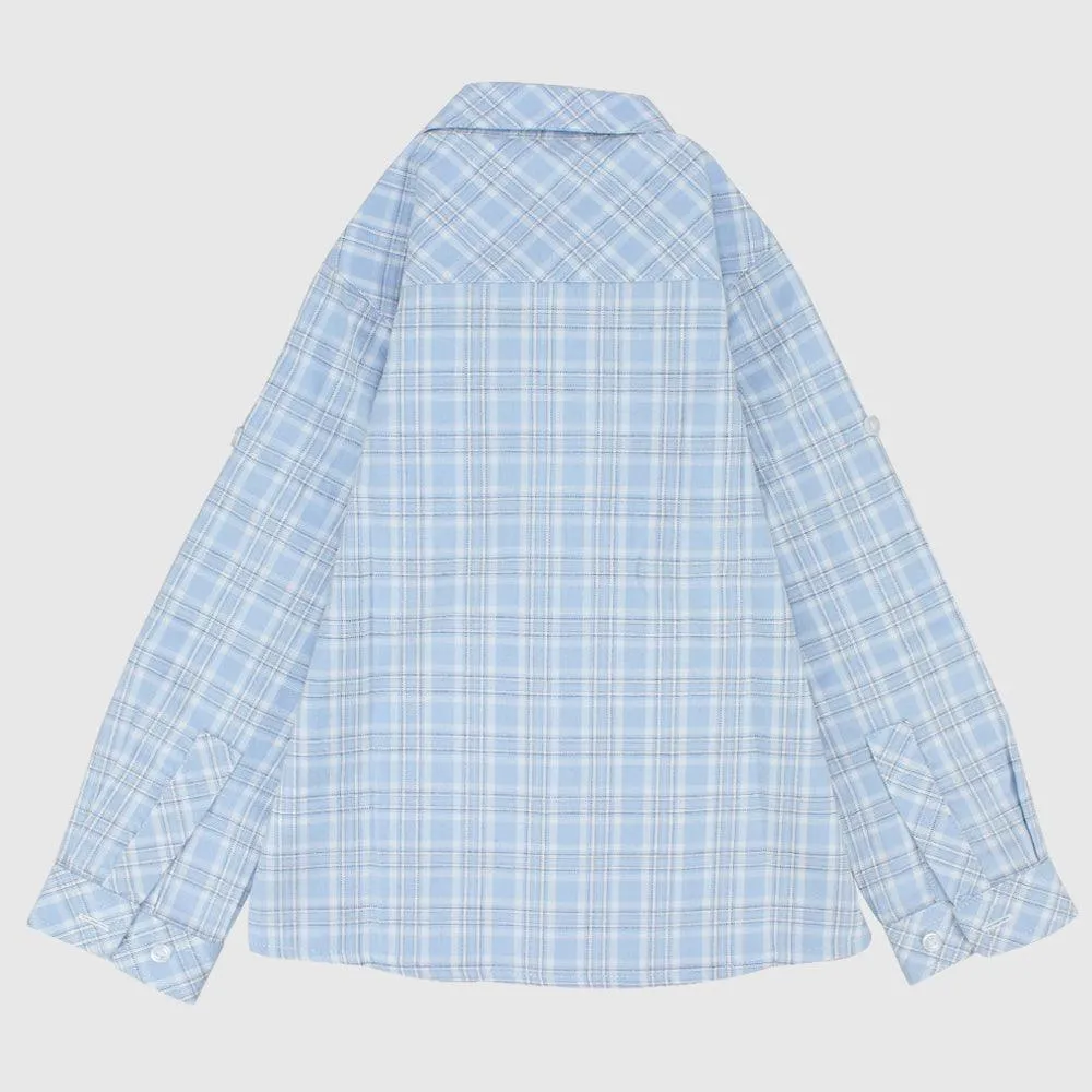 Baby Blue Checkered Long-Sleeved Shirt