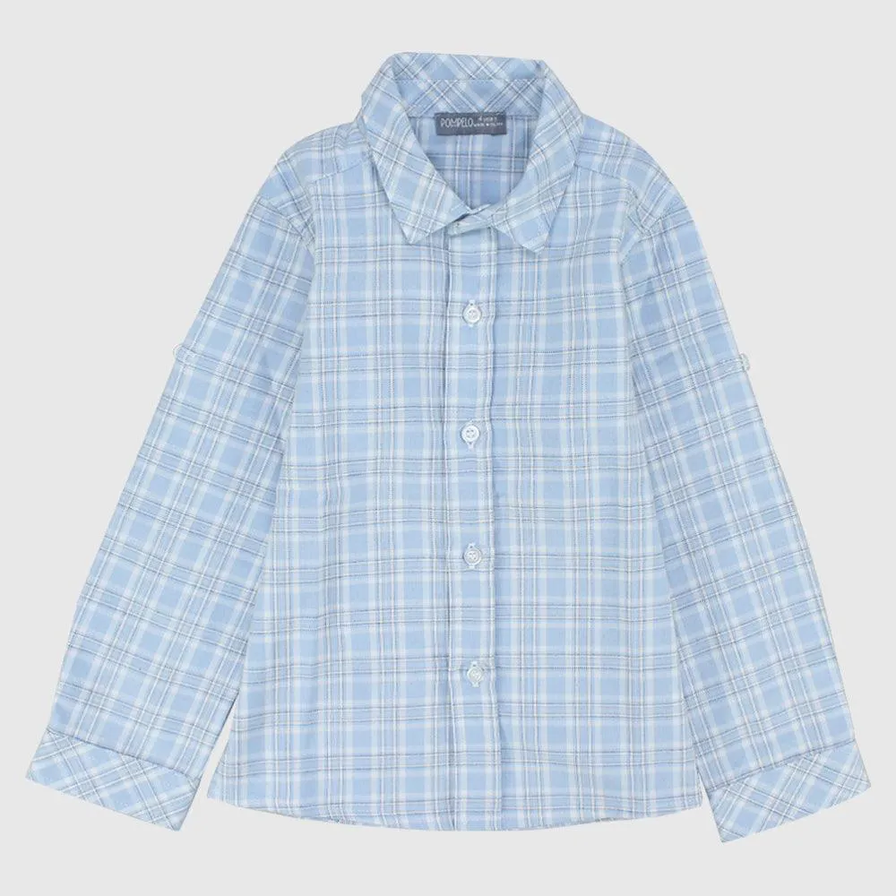 Baby Blue Checkered Long-Sleeved Shirt