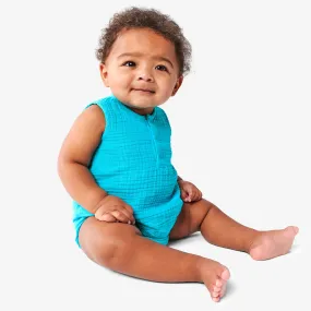 Baby cotton gauze henley tank shortie