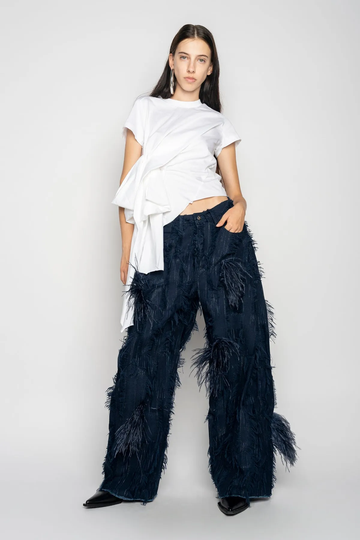 BOYFRIEND TROUSERS IN SHREDDED NAVY DENIM