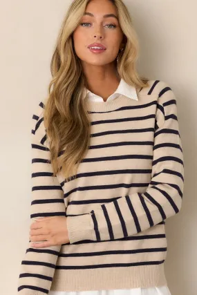 Calm Evening Beige Stripe Long Sleeve Top