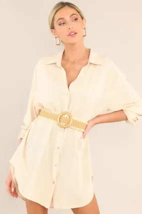 Chic Alternative Beige Button Front Shirt Dress