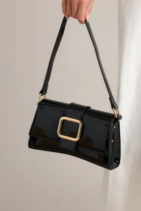 Elegant Allure Black Glossy Handbag