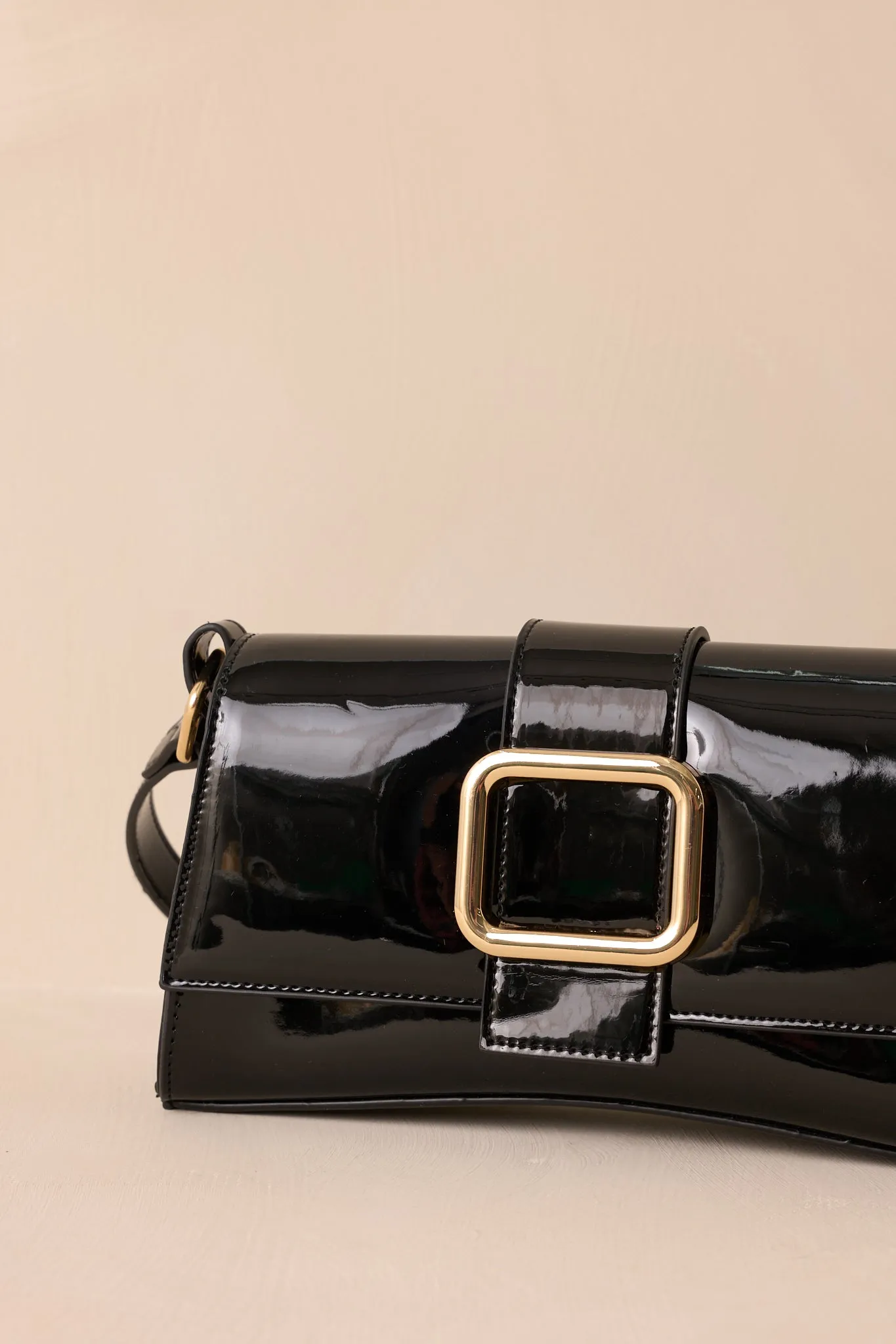 Elegant Allure Black Glossy Handbag