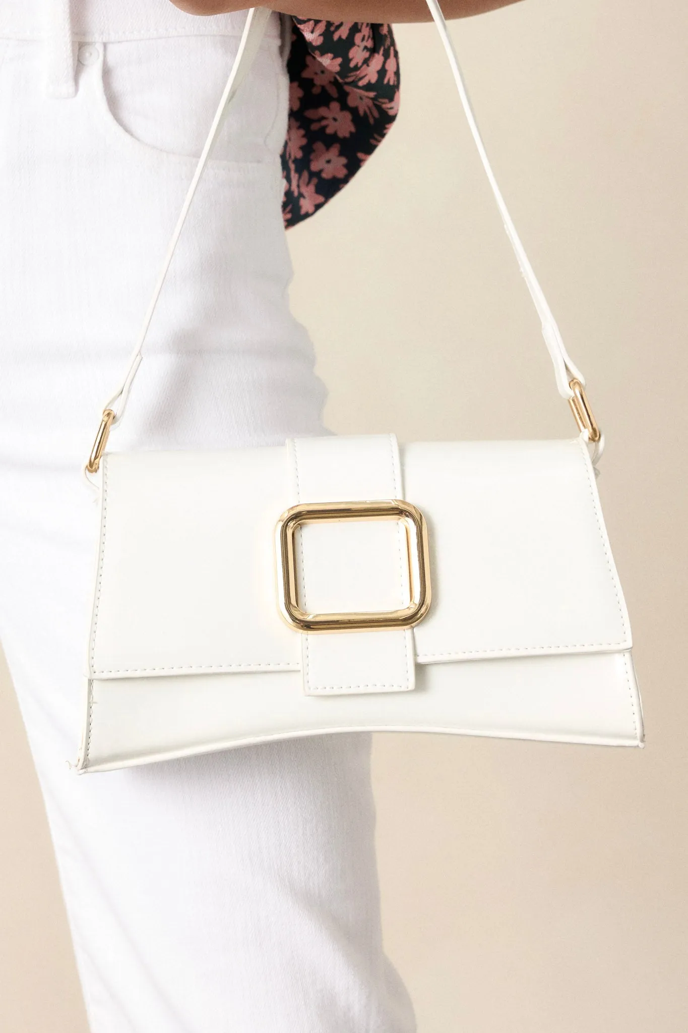 Elegant Allure Ivory Glossy Handbag