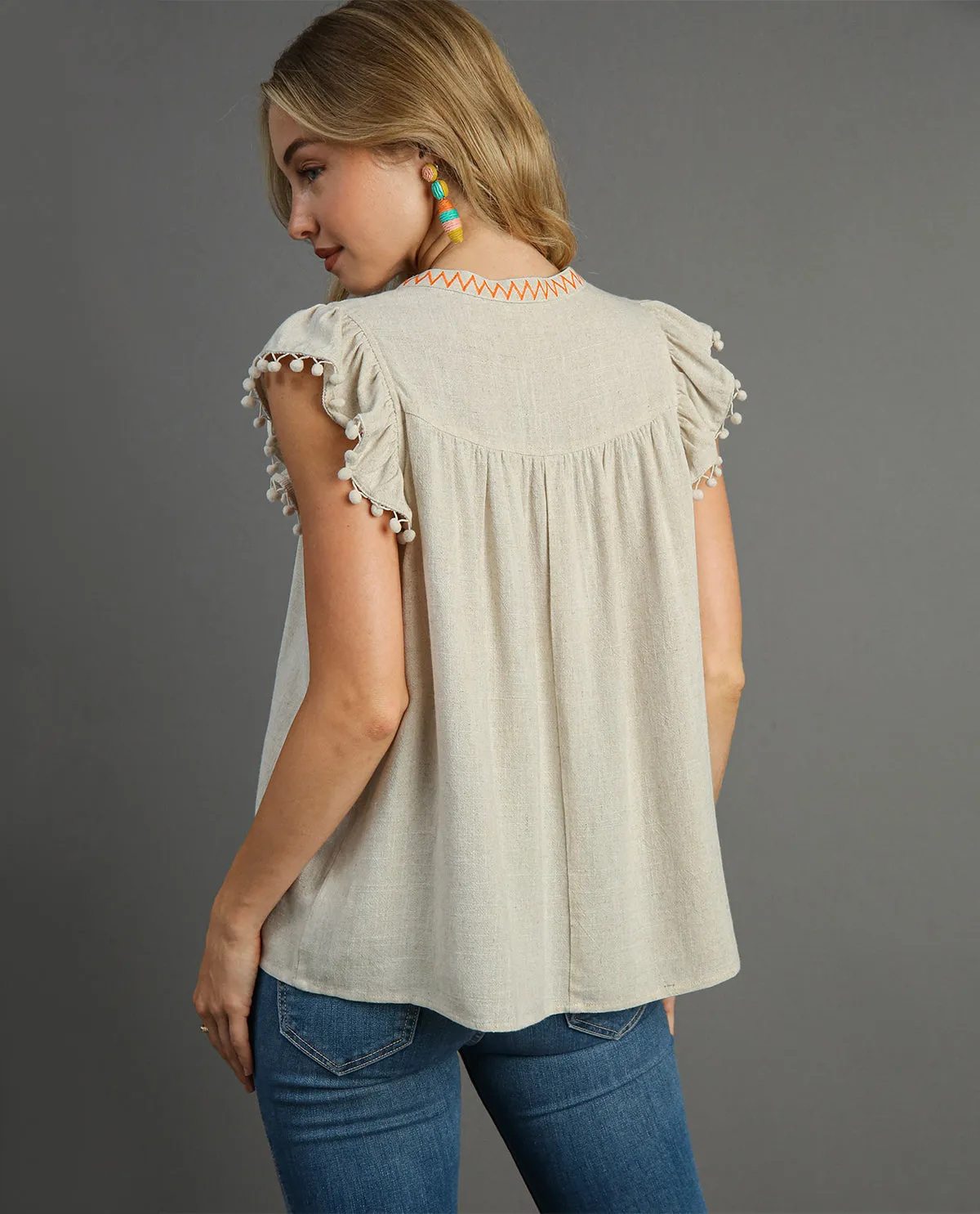 Embroidery Ruffle Sleeve Top