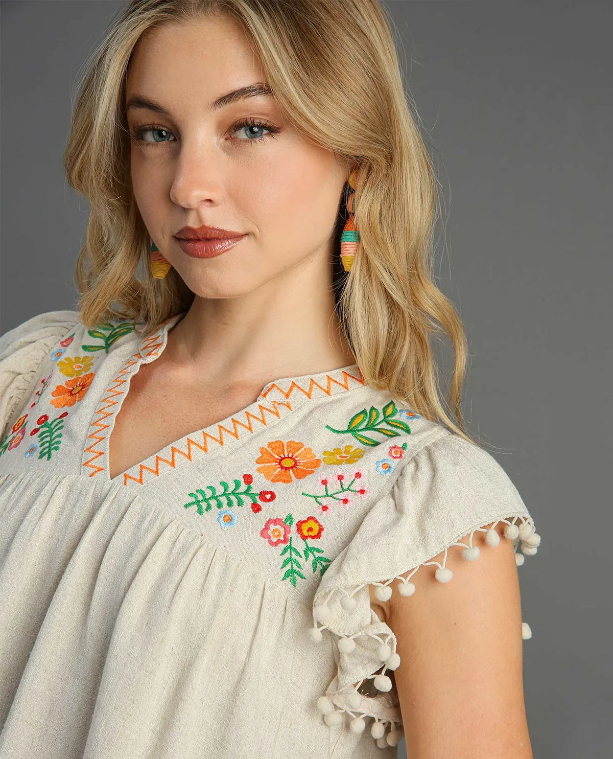 Embroidery Ruffle Sleeve Top