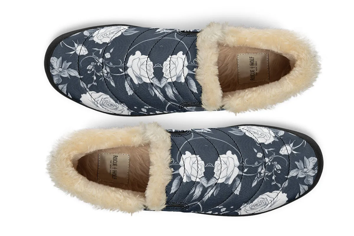 Grey Rose Romance Winter Sneakers - Warm & Easy Slip-On Shoes Lined with Vegan Wool with Anti-Slip Soles