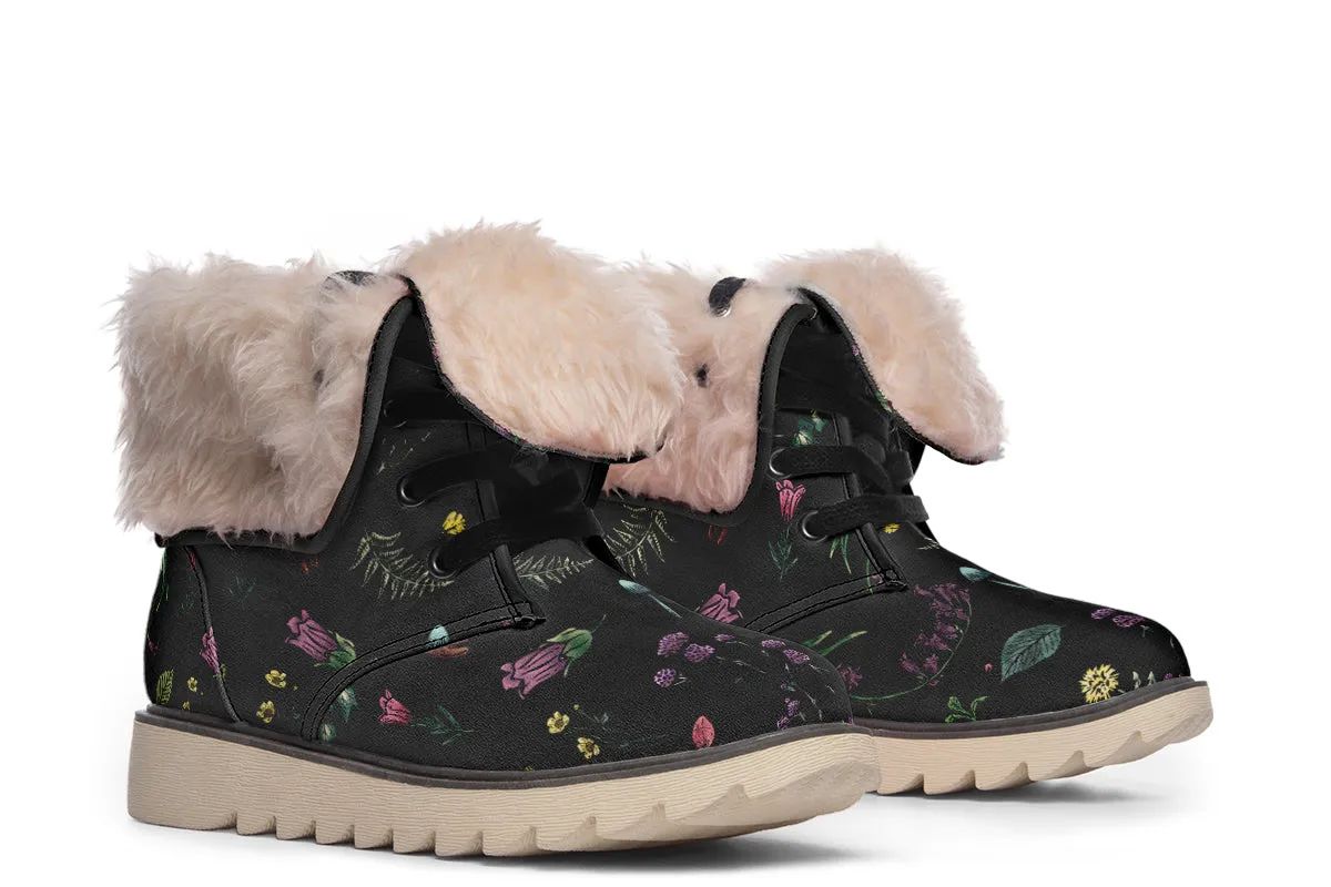 Herbology Fold Over Winter Boots - Microsuede Vegan Boots with Fur Lining and Convertible Style