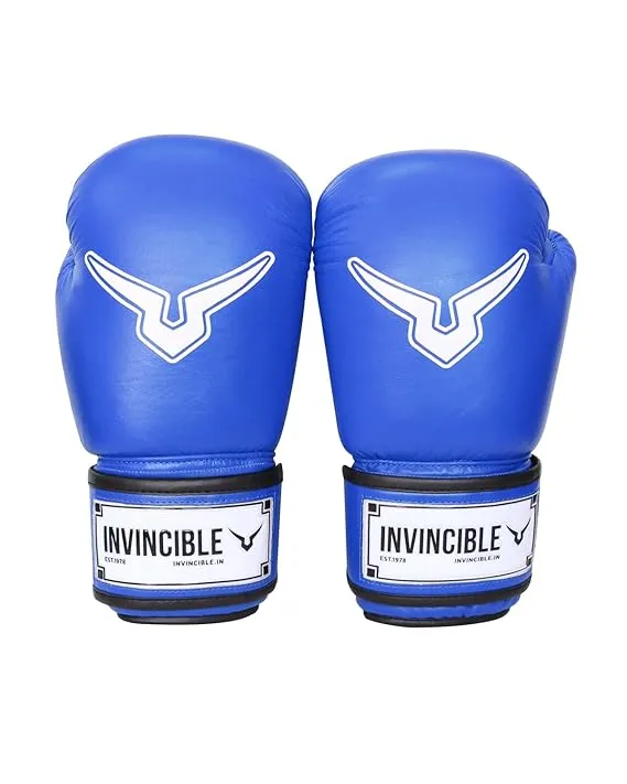 Invincible Agni 2.0 Amateur Competition Leather Boxing Gloves for Men & Women, Punching Gloves for Kick Boxing (BLUE)