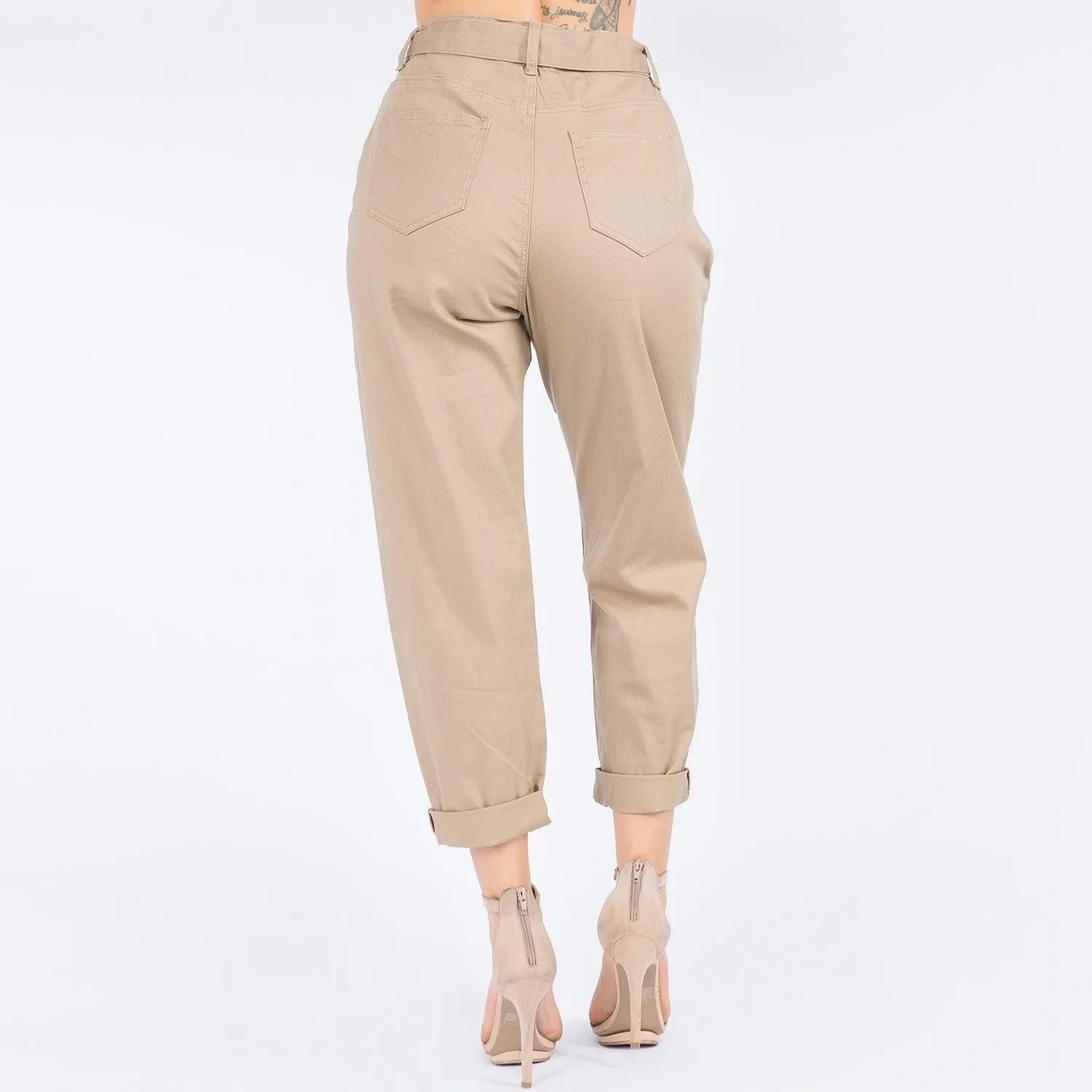 Khaki High Waist Tie Pants