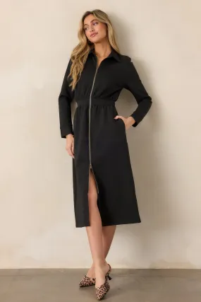 Lost In The Moment Black Long Sleeve Midi Dress