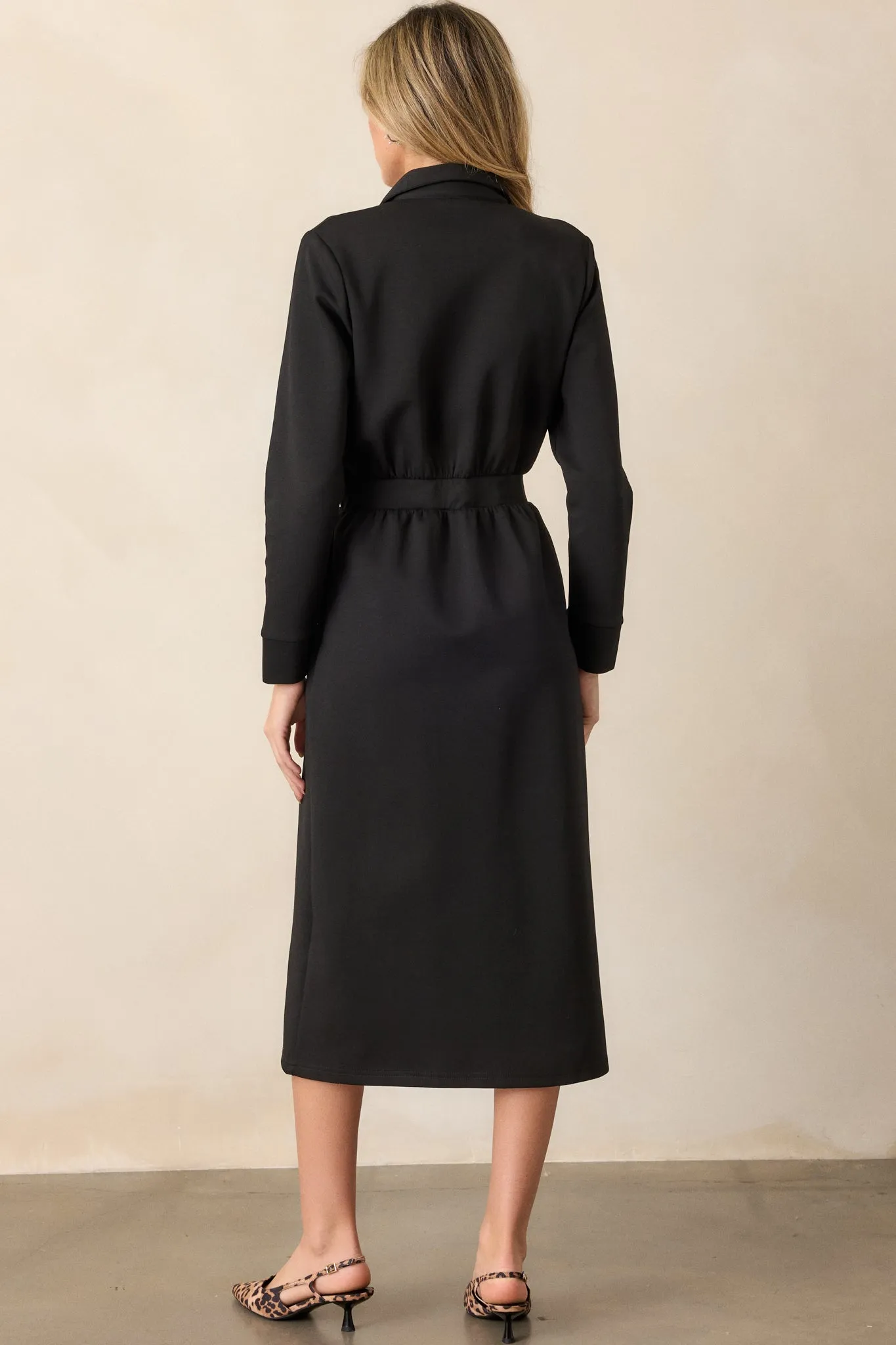 Lost In The Moment Black Long Sleeve Midi Dress