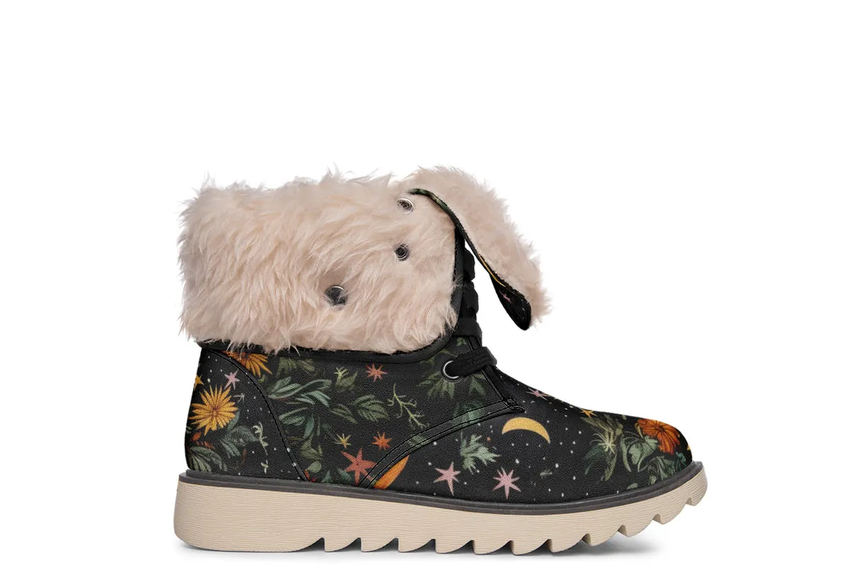 Lunar Meadow Fold Over Winter Boots - Microsuede Vegan Boots with Fur Lining and Convertible Style