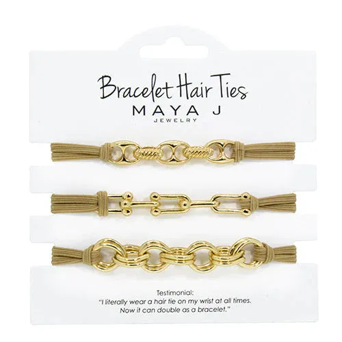 Maya J Beige Elastic Bracelet Hair Ties - Yellow