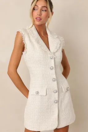 My Own Ways Ivory Tweed Mini Coat Dress