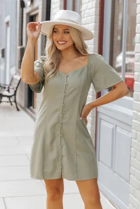 Olive Bell Sleeve Linen Mini Dress