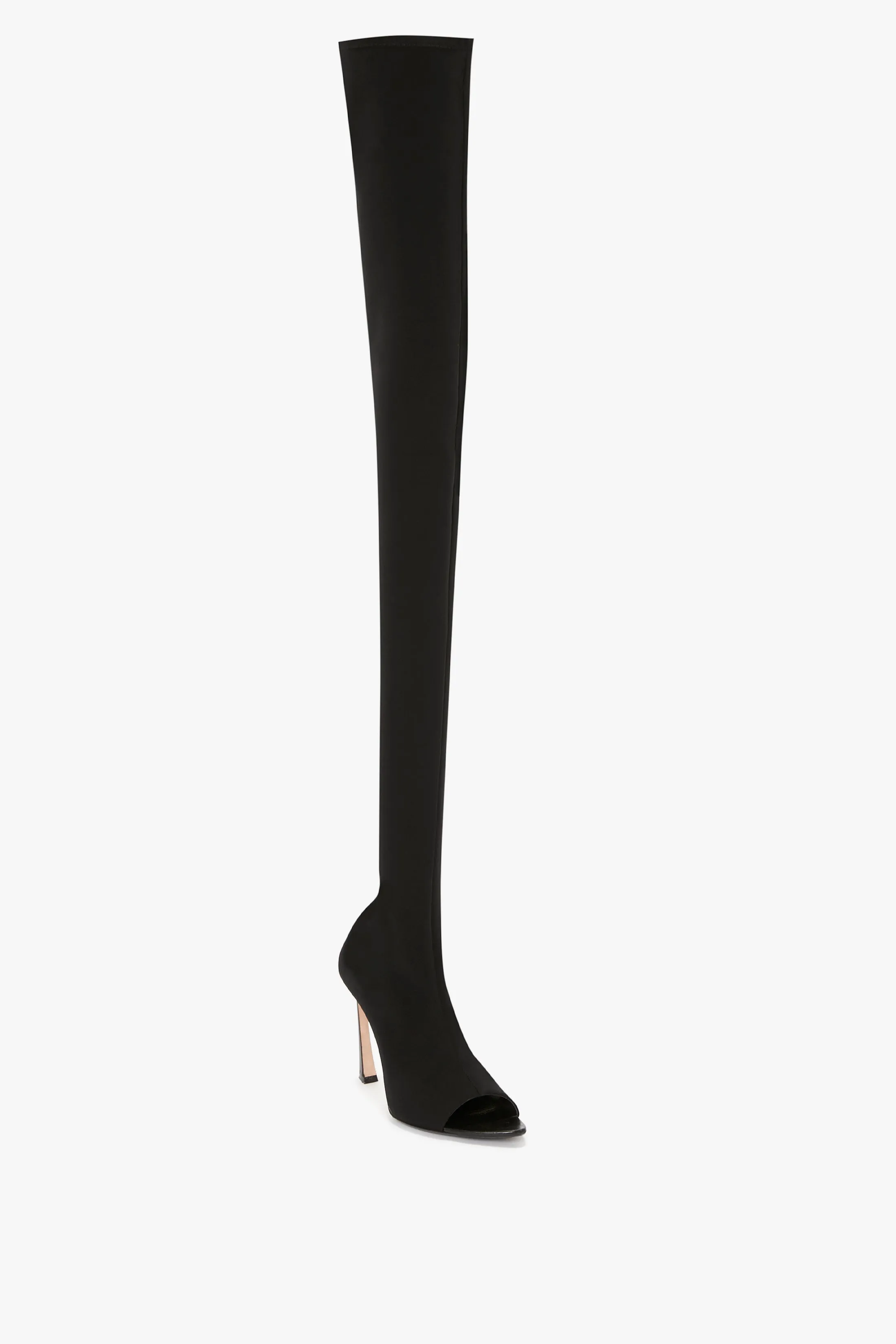 Peep Toe Stretch Jersey Boot In Black