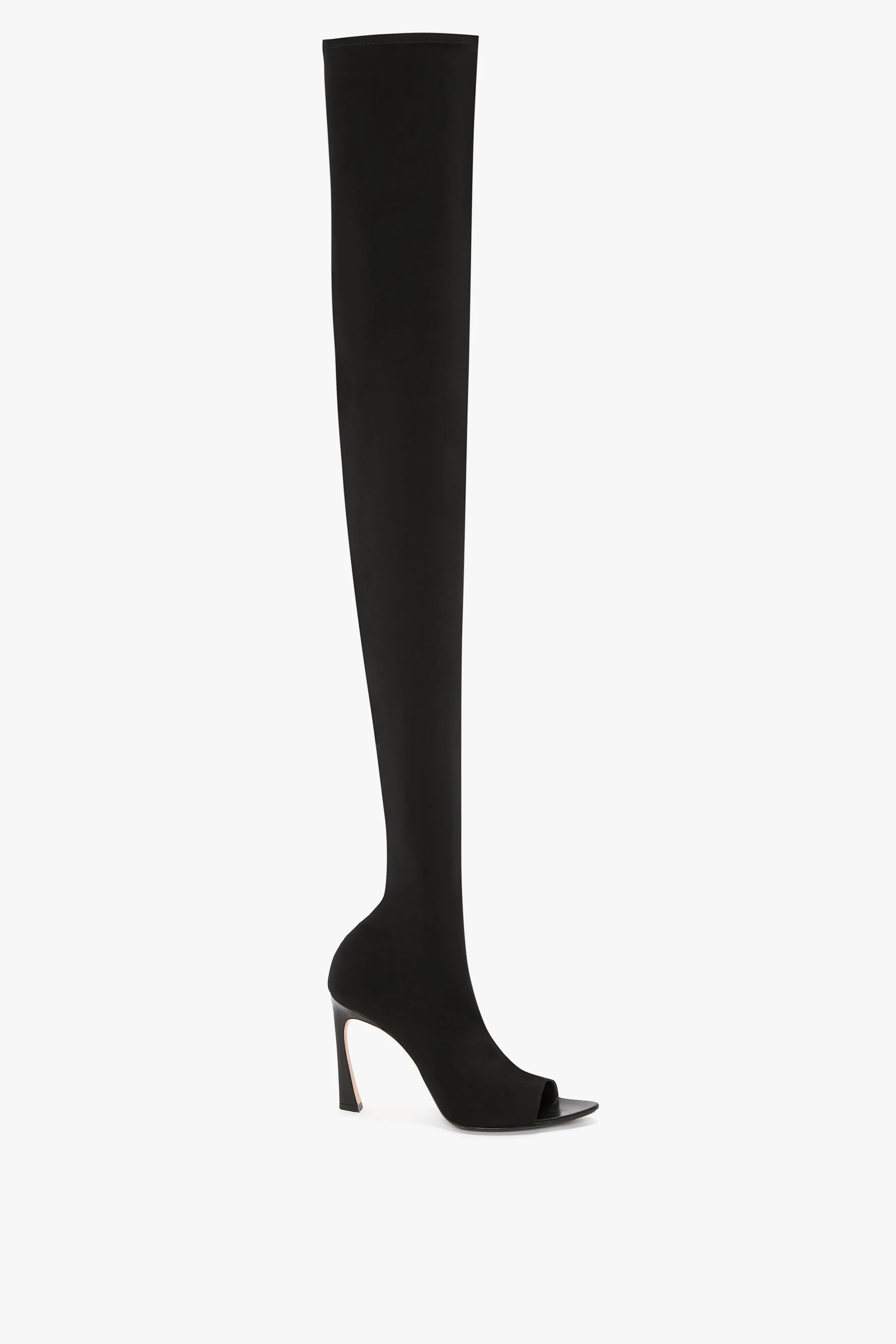 Peep Toe Stretch Jersey Boot In Black