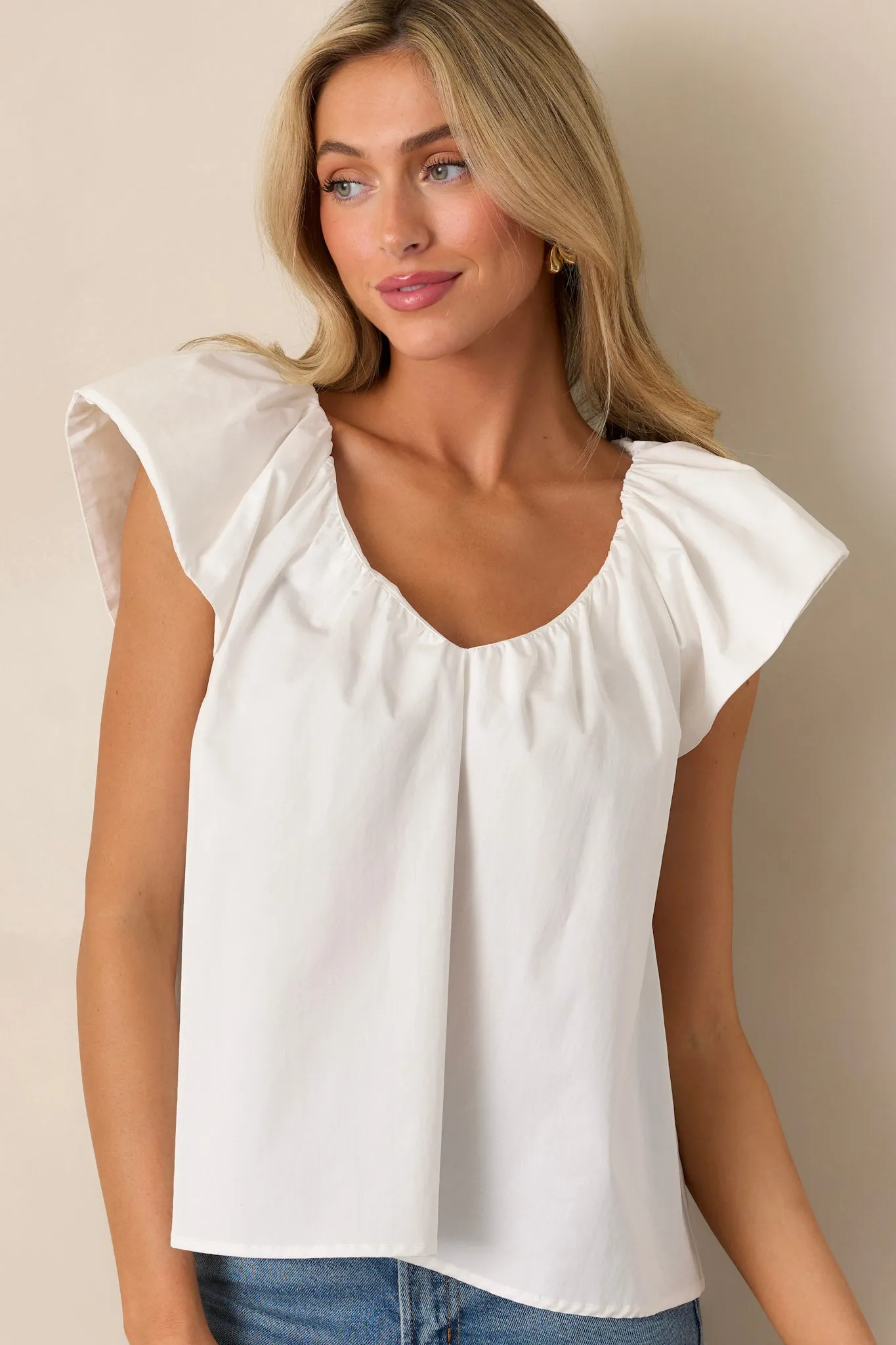 Pure Memory Ivory V-Neck Flutter Sleeve Top