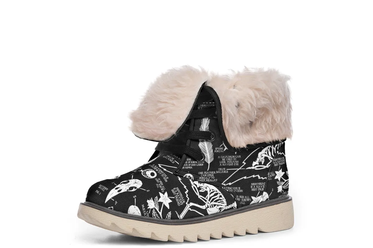 Raven Study Fold Over Winter Boots - Microsuede Vegan Boots with Fur Lining and Convertible Style