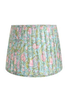 RUBY STAR TRADERS PLEATED TAPERED LAMPSHADE FLORAL BLOCK PRINT BLUE/MULTI COTTON