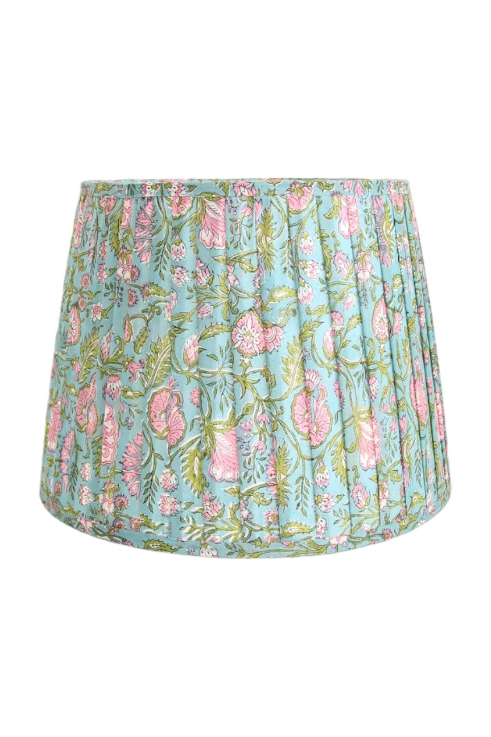 RUBY STAR TRADERS PLEATED TAPERED LAMPSHADE FLORAL BLOCK PRINT BLUE/MULTI COTTON