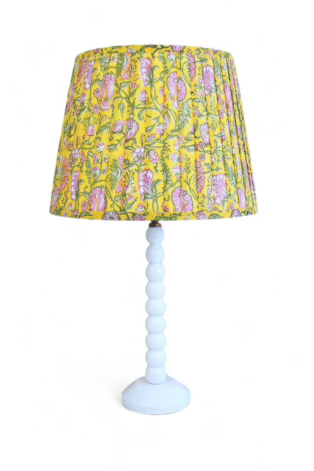 RUBY STAR TRADERS PLEATED TAPERED LAMPSHADE FLORAL BLOCK PRINT YELLOW/MULTI COTTON