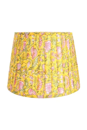 RUBY STAR TRADERS PLEATED TAPERED LAMPSHADE FLORAL BLOCK PRINT YELLOW/MULTI COTTON