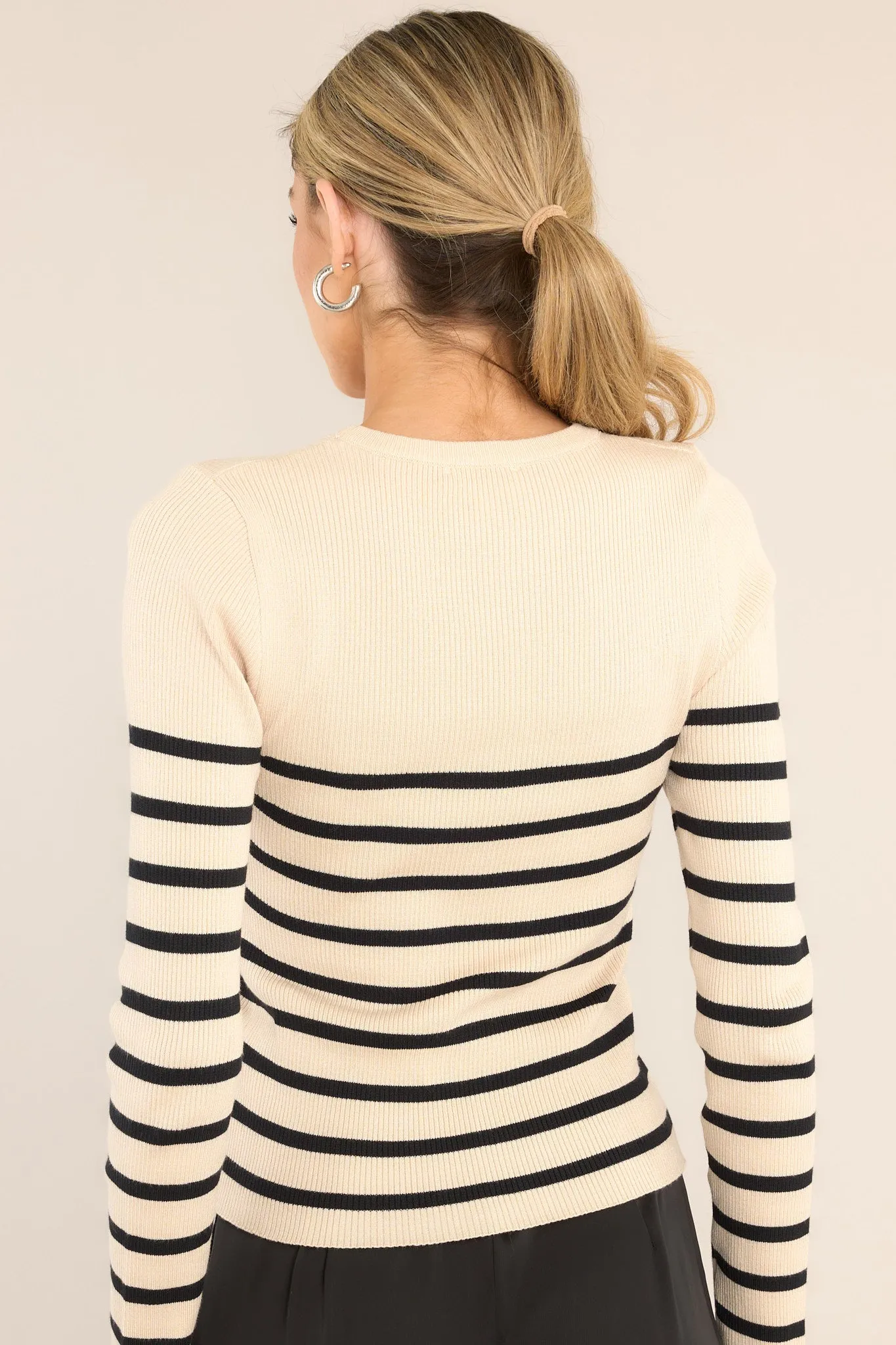 Staple Style Beige Stripe Long Sleeve Top