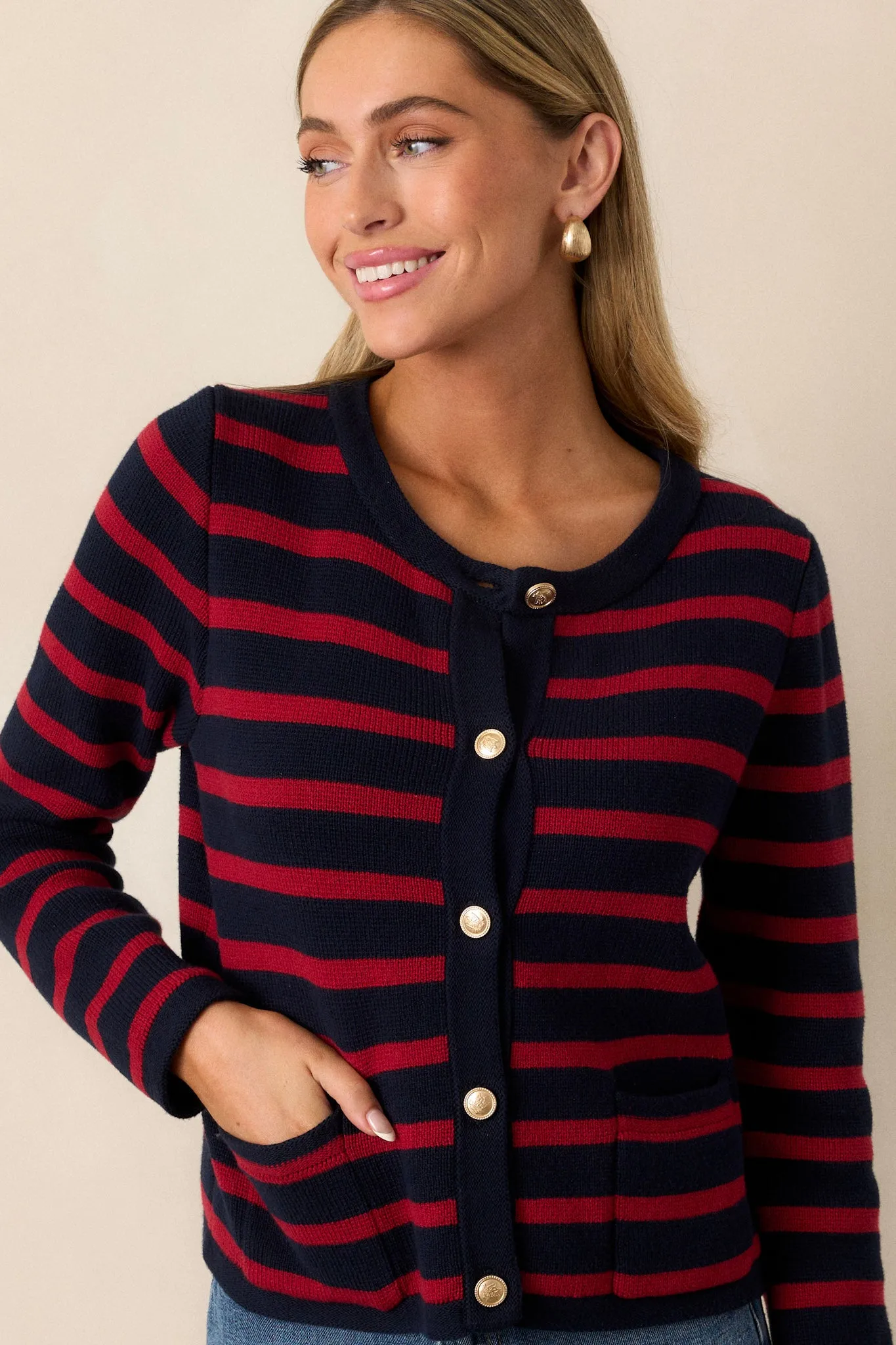 The Time Is Right 100% Cotton Red Stripe Cardigan