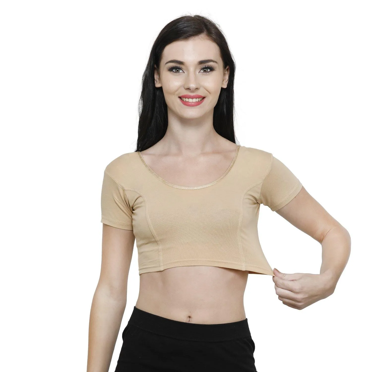 Vami Women's Cotton Stretchable Readymade Blouses - Beige